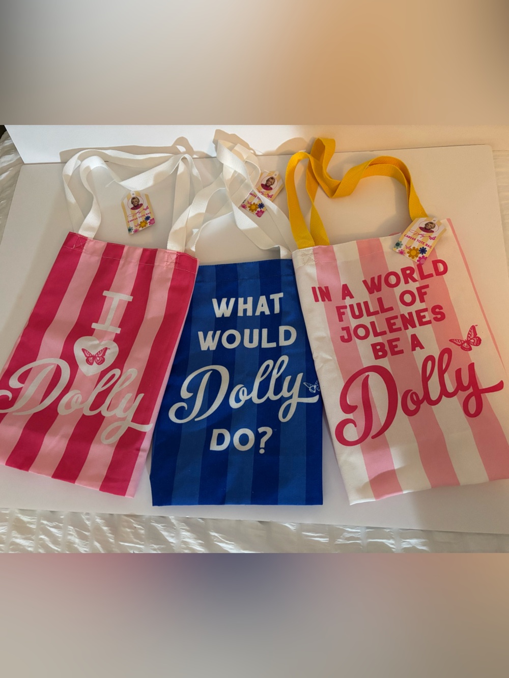 Dolly Parton striped canvas tote bag - NWT - Free with purchase of $30+